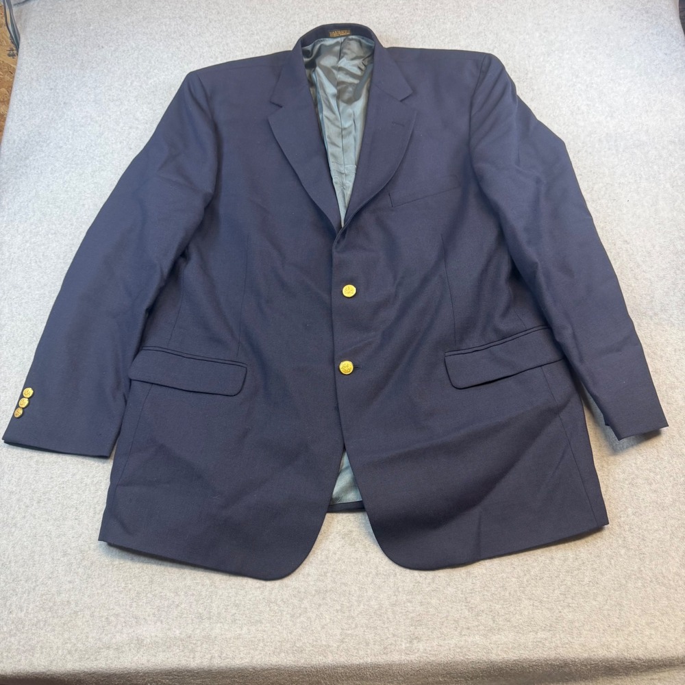 Stafford Mens Navy Blue Gold Button Wool Blend Blazer Jacket Size 48L